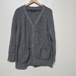 ABLE Women's Chunky Knit Cardigan‎ Sweater Gray Button Front Pockets XXL